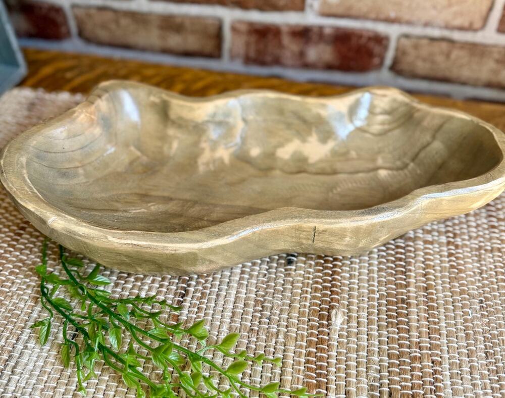 Hand Carved Wood Dough Bowl Live Edge | Wavy Wooden Centerpiece Bowl